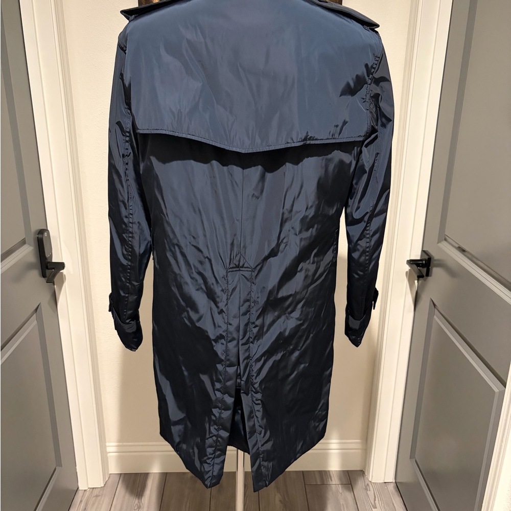 Burberry Men's Navy Blue Trench Coat Classic Luxury Raincoat Size 40 - Picture 3 of 10